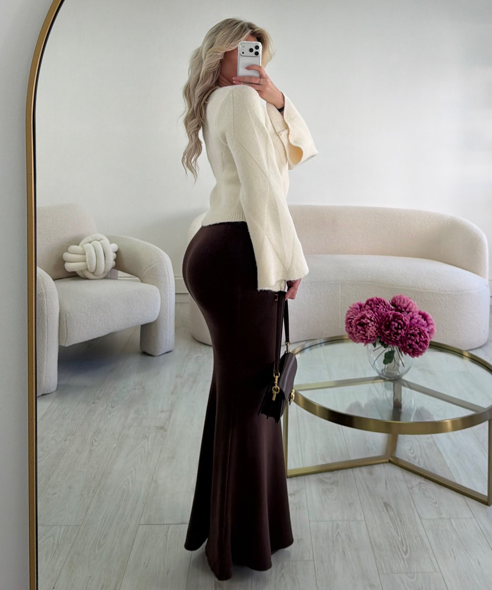 Long choco ribbed skirt