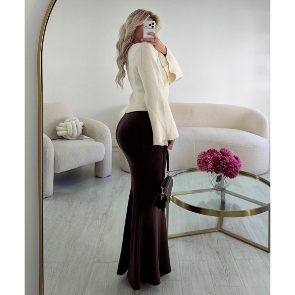 Long choco sequinned tulle skirt - DRESS DESIREE