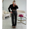 Standard black faux leather trousers with stitching