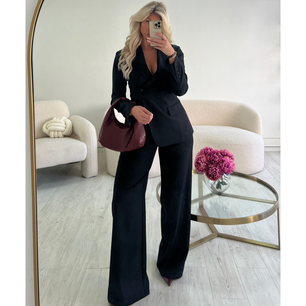 Black wide-leg flowing trousers - DRESS DESIREE