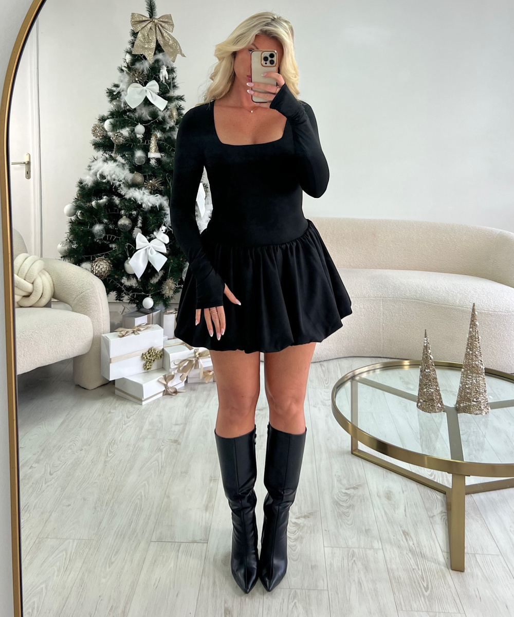 classy black balloon dress