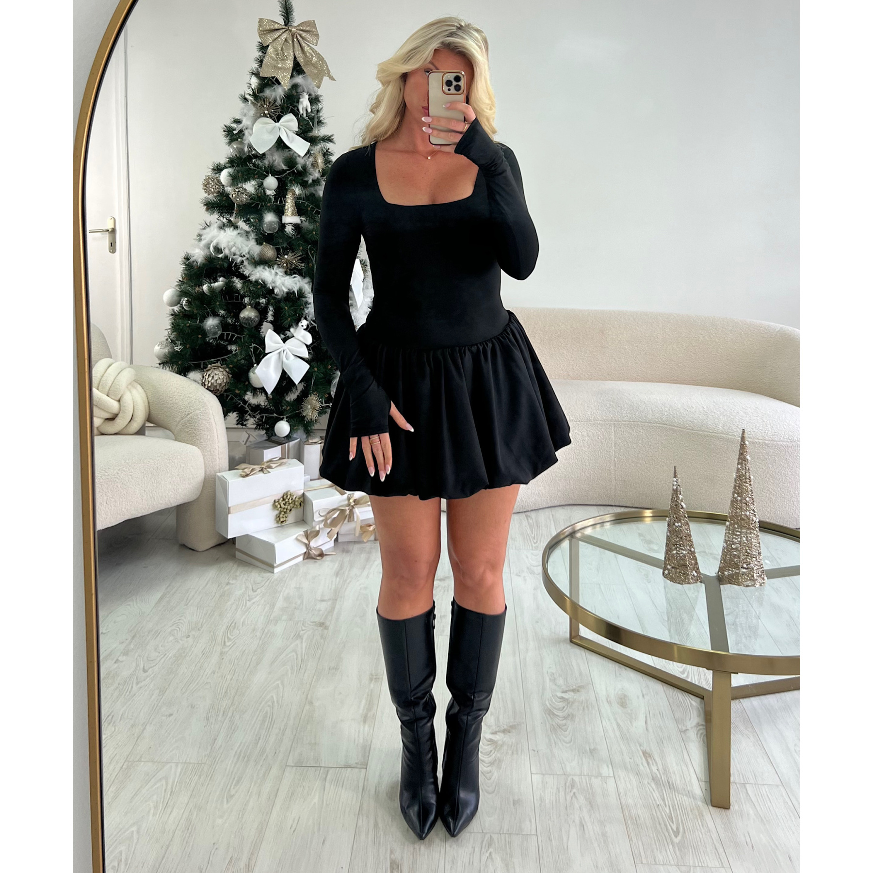 classy black balloon dress