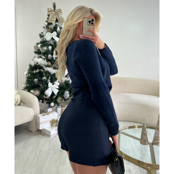 Jupe short fente bleu marine - DRESS DESIREE