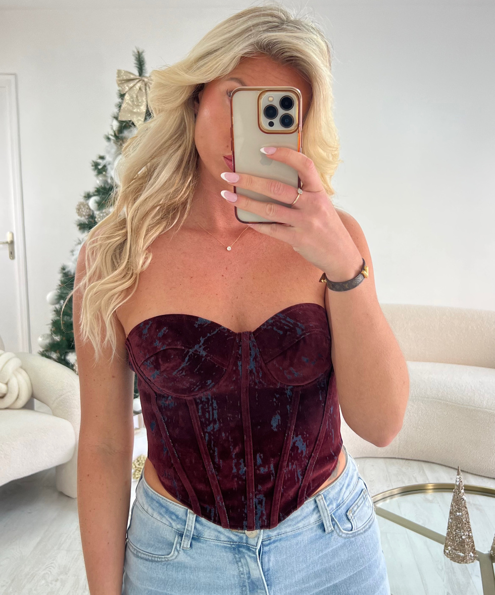 Burgundy and blue gradient corset top