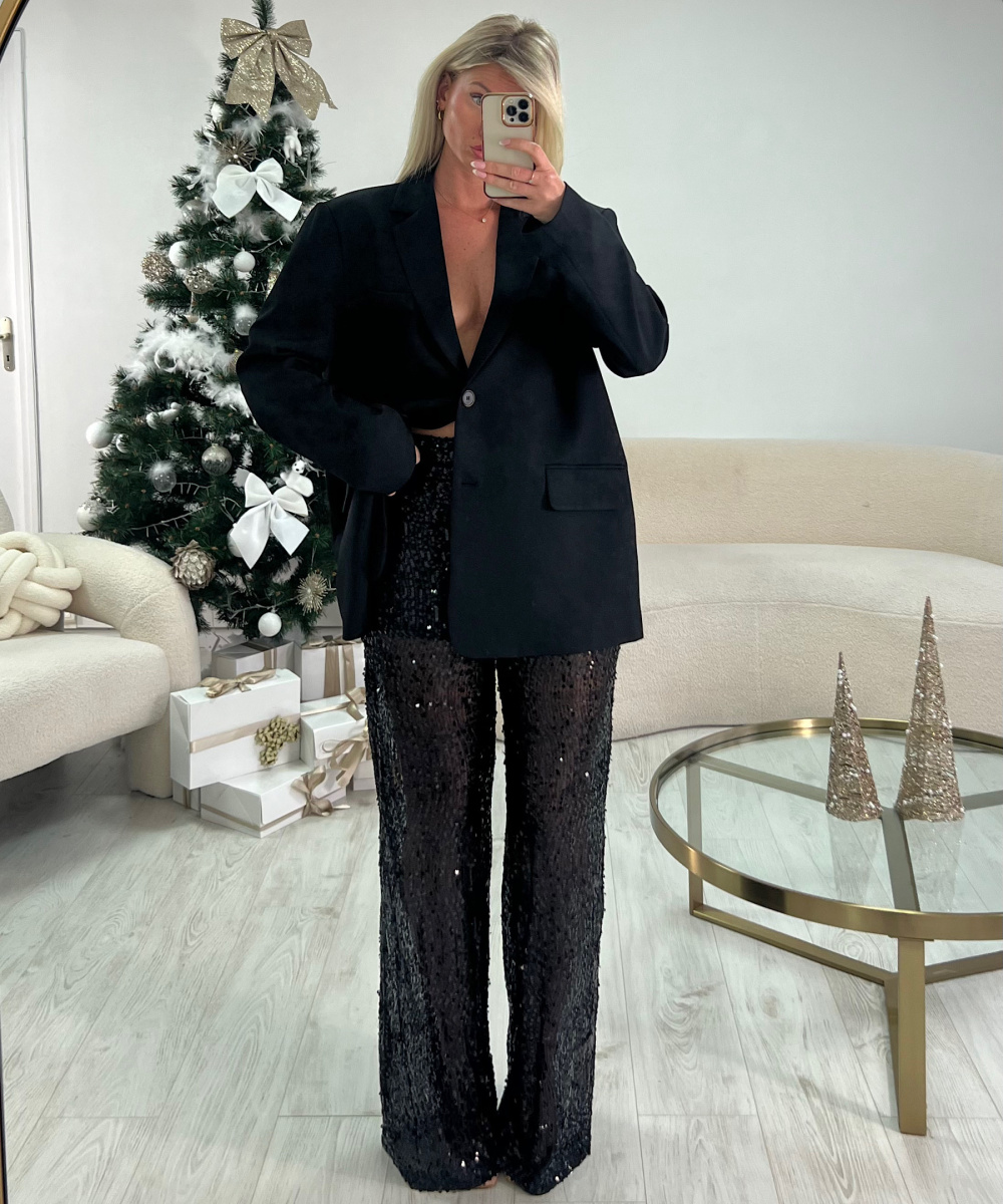 Pantalon extra long sequins semi transparent short - DRESS DESIREE