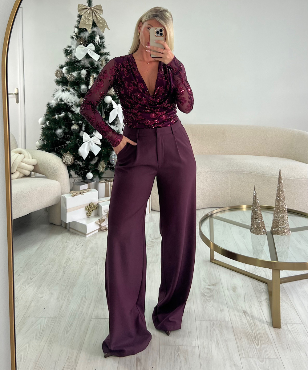 Plum wide-leg flowing trousers - DRESS DESIREE