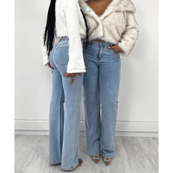 Extra long blue stretch rhinestone jeans (creation)