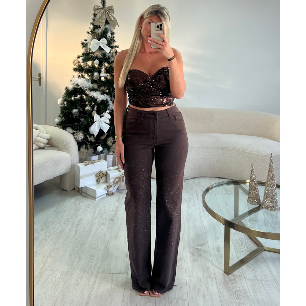 Jeans extra long strass chocolat - DRESS DESIREE