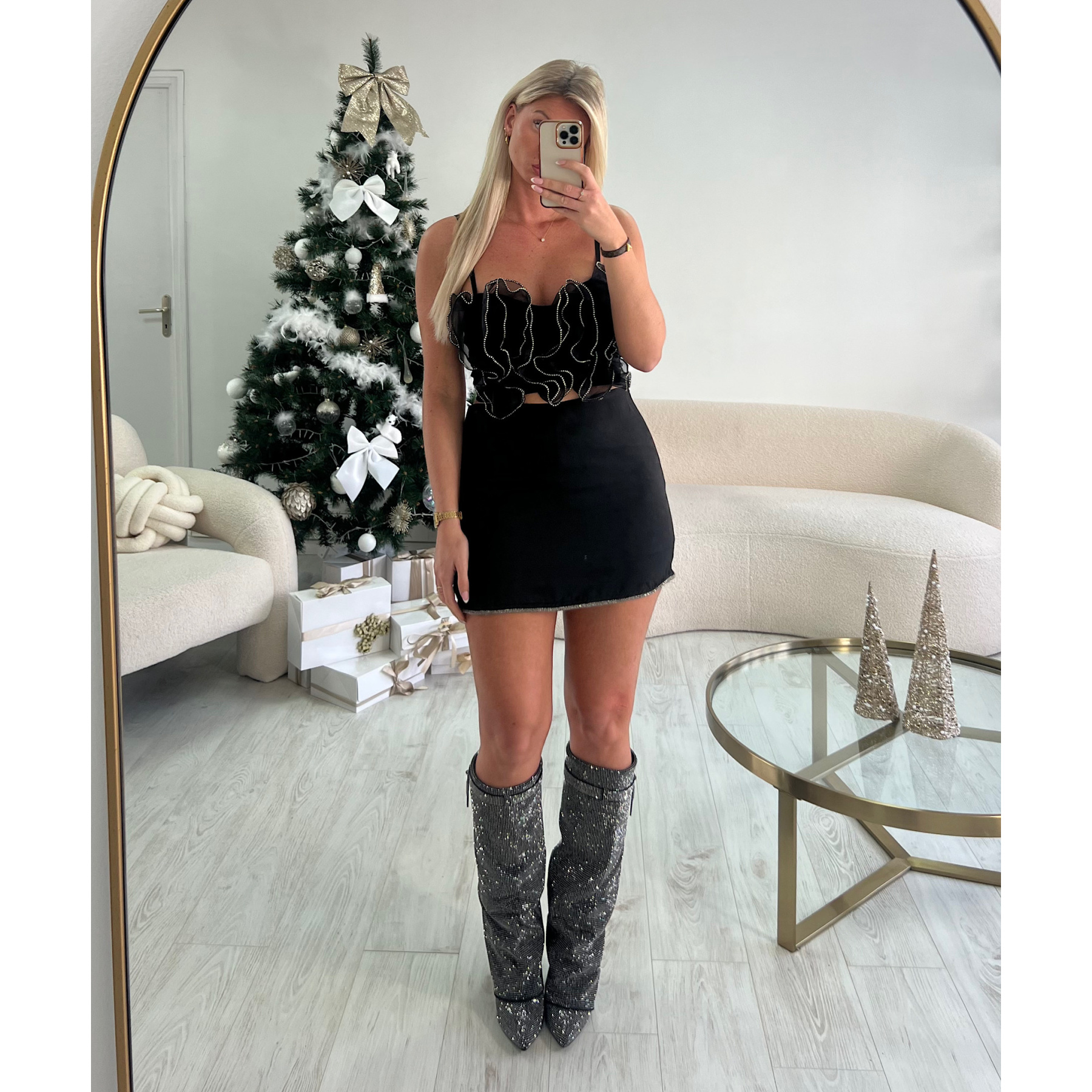 Rhinestone-trimmed skort