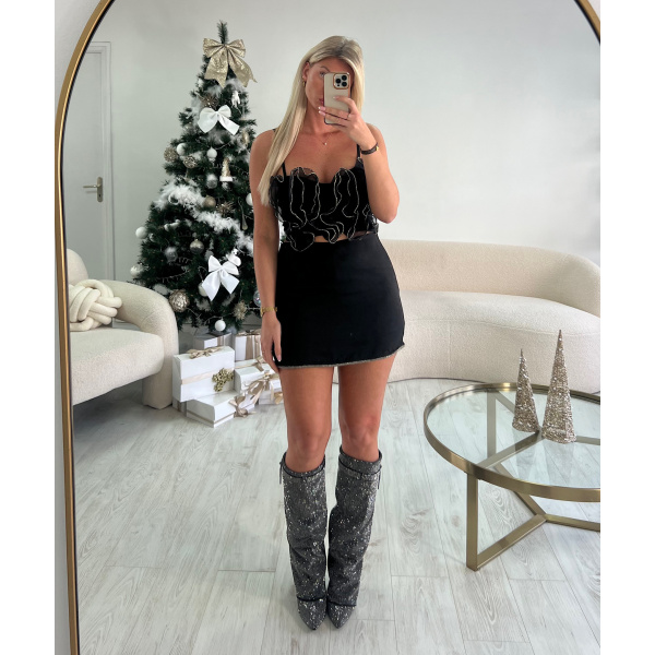 Rhinestone-trimmed skort
