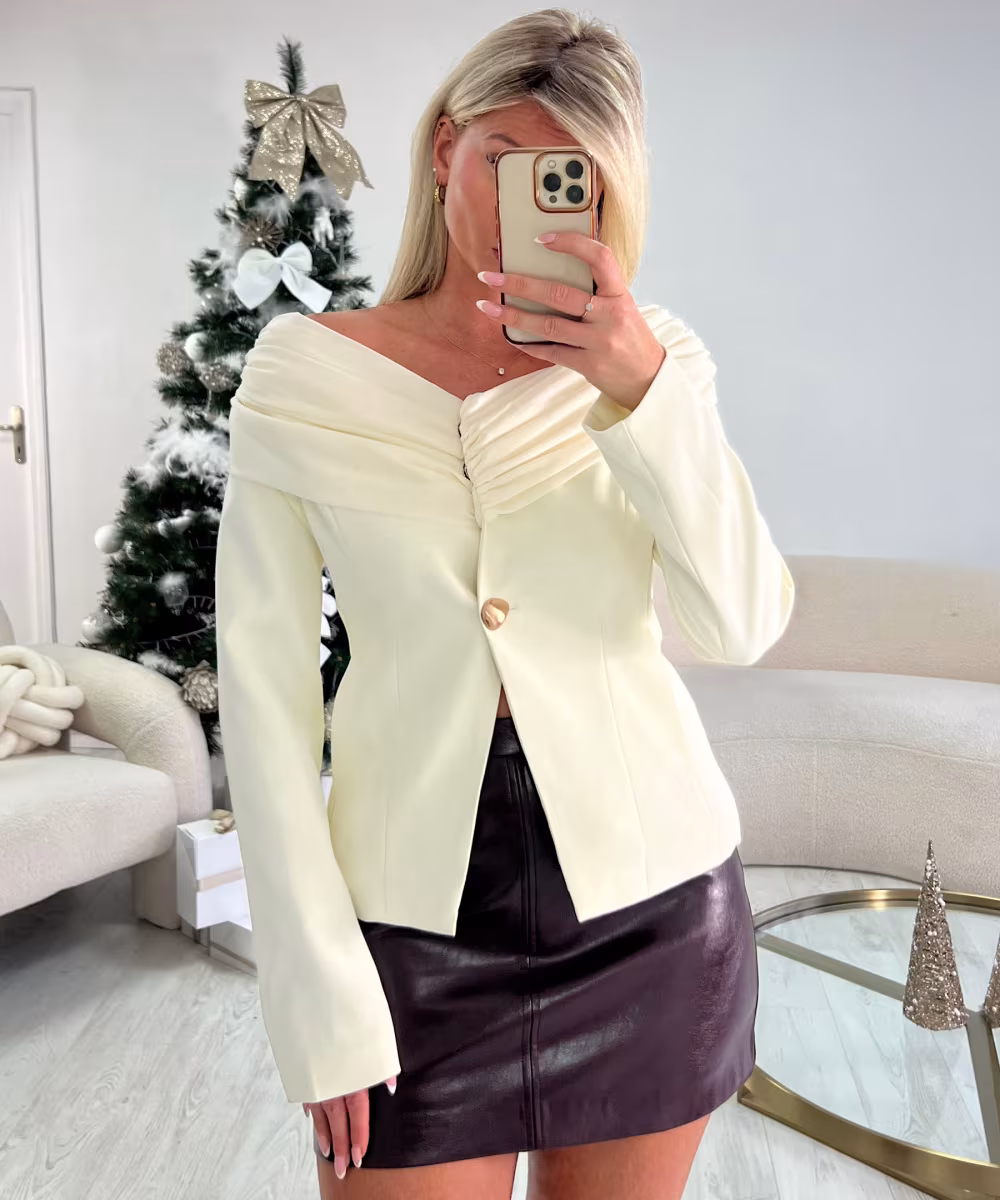 Blazer majestueux cintré drapé blanc - DRESS DESIREE