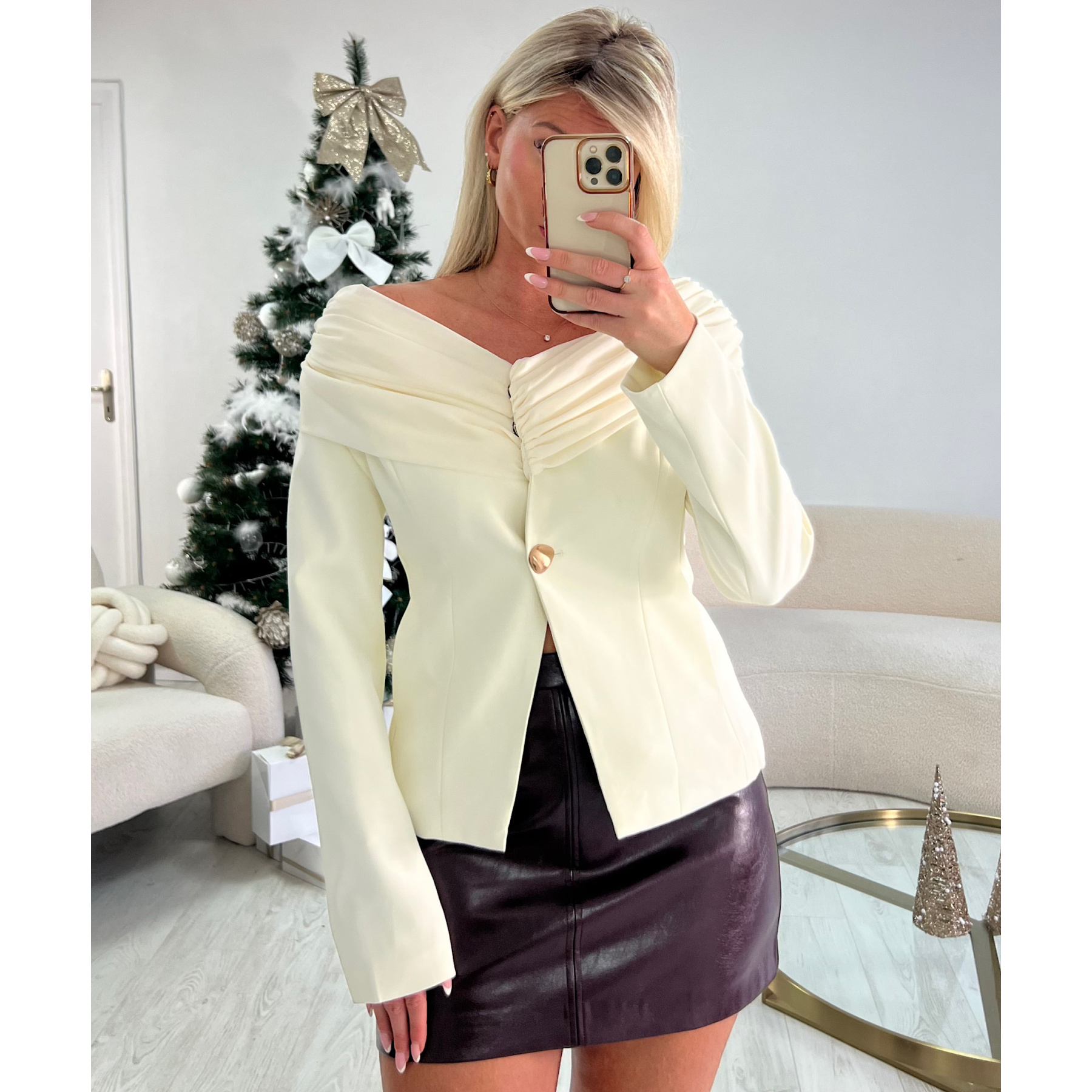 Blazer majestueux cintré drapé blanc - DRESS DESIREE