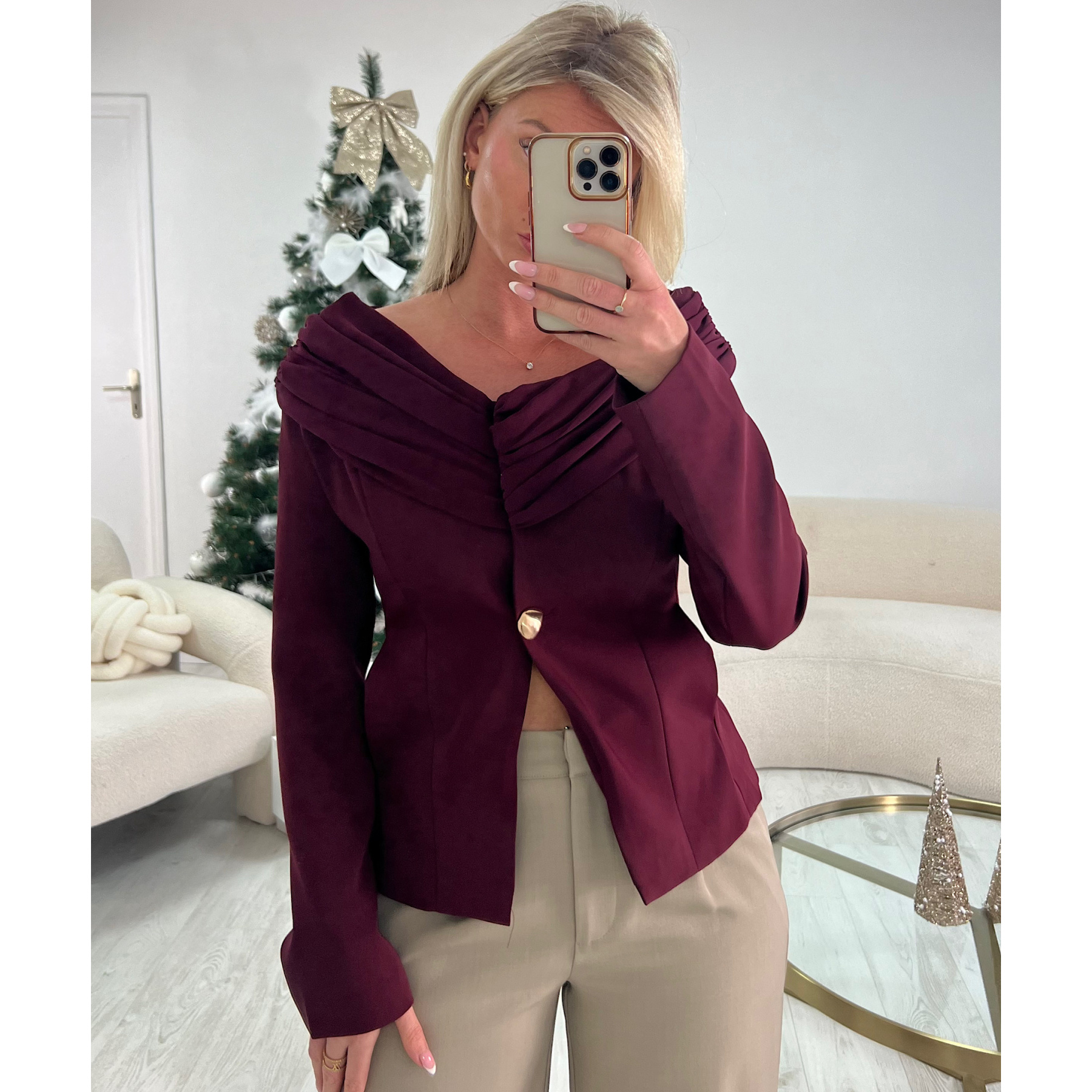 Blazer majestueux cintré drapé bordeaux - DRESS DESIREE