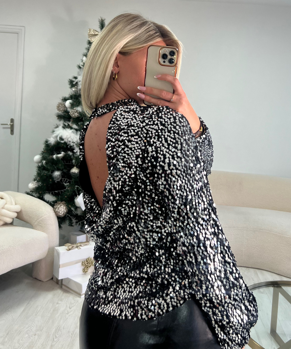 Blouse dos nu sequins silver - DRESS DESIREE