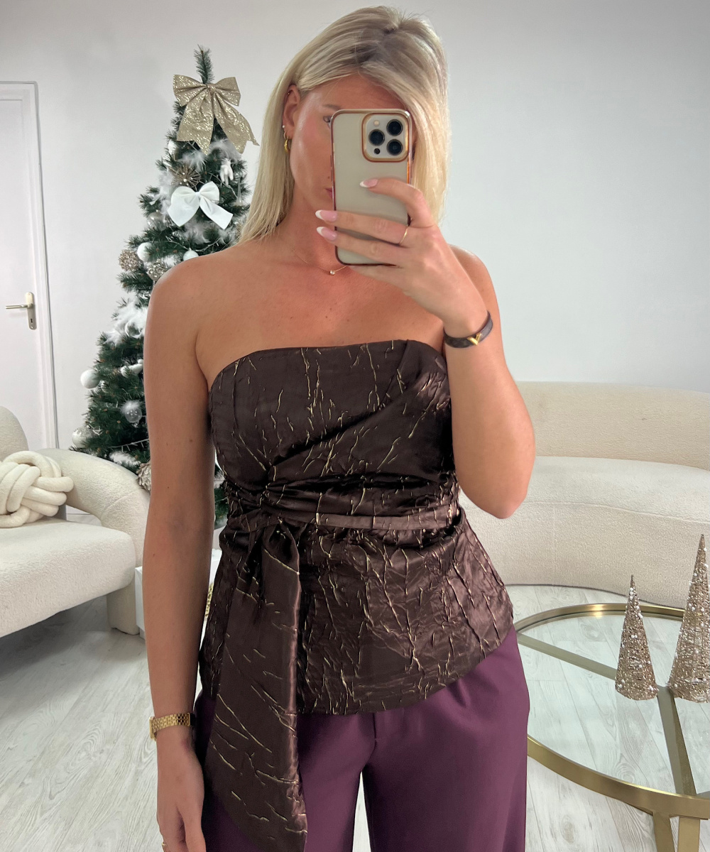 Chocolate gold embossed bustier top