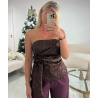 Chocolate gold embossed bustier top