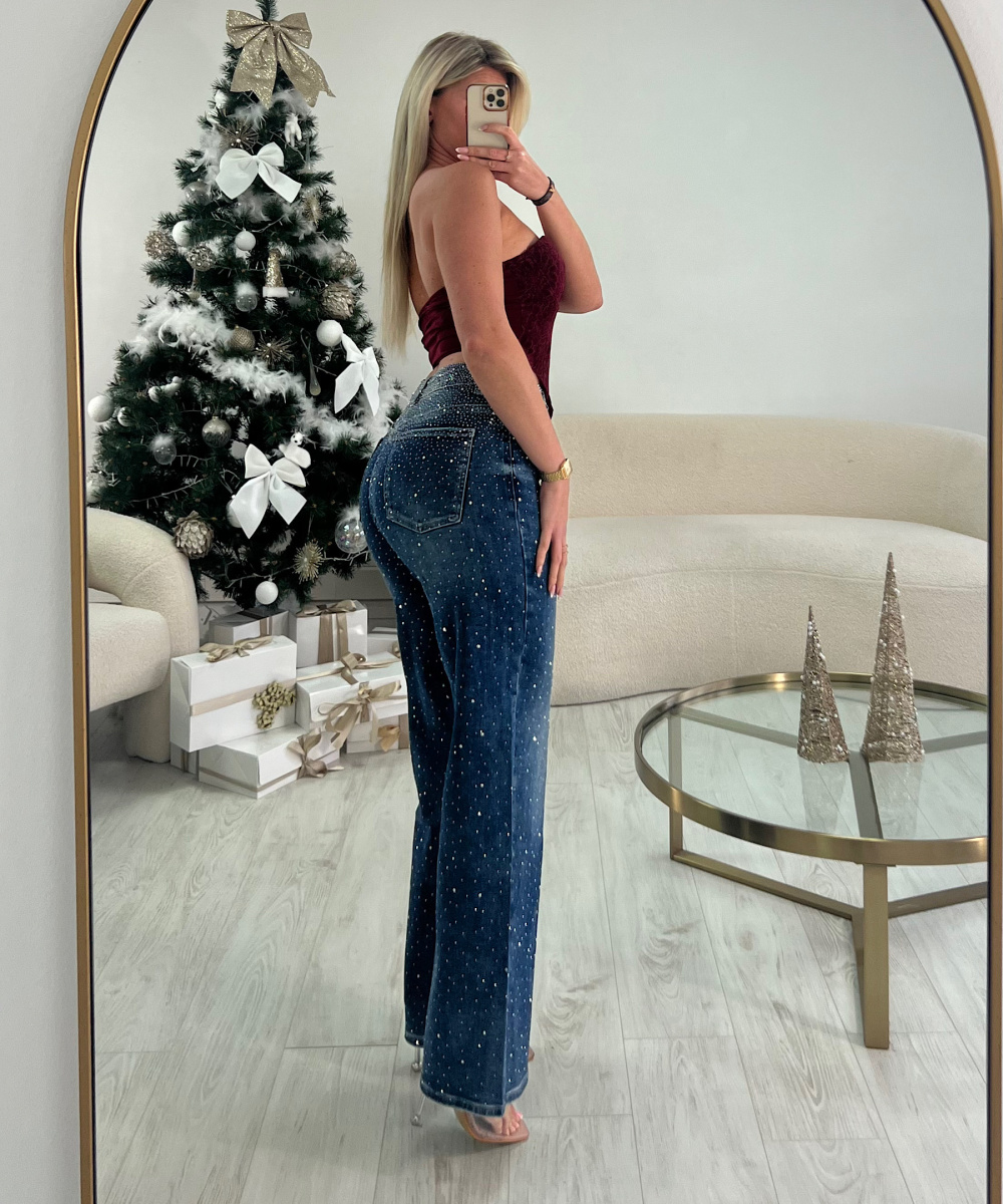 Jeans strass bleu standard