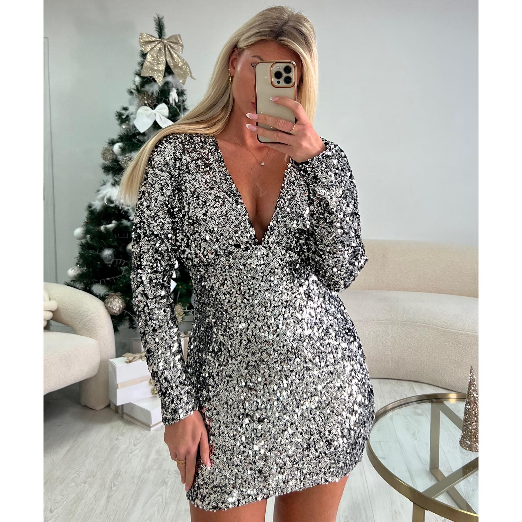 Robe sequins silver ajourée - DRESS DESIREE