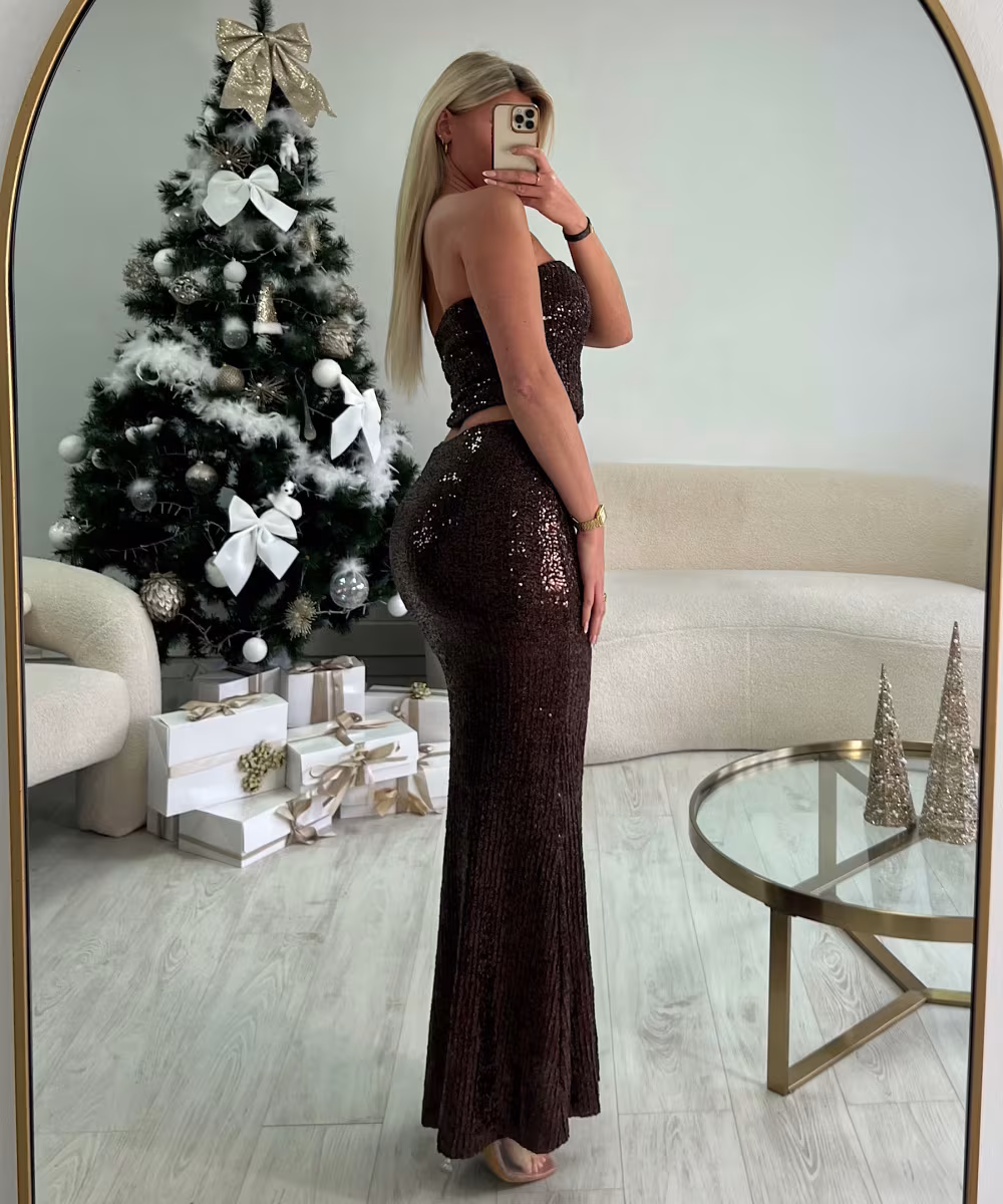Ensemble jupe longue sequins choco
