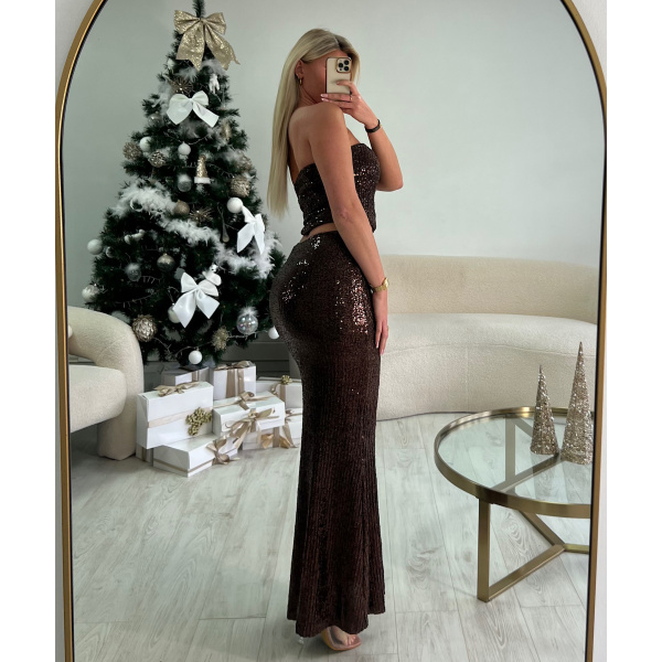 Ensemble jupe longue sequins choco - DRESS DESIREE