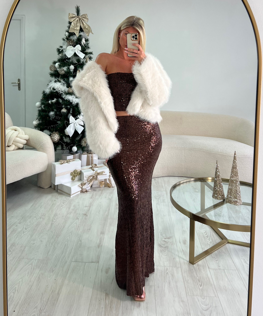 Ensemble jupe longue sequins choco - DRESS DESIREE