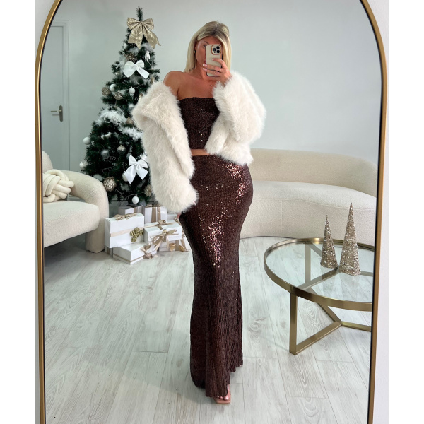Chocolate sequinned long skirt set - DRESS DESIREE