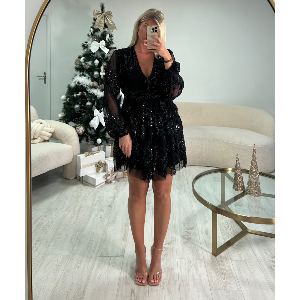 Robe tulle fluide sequins noire - DRESS DESIREE