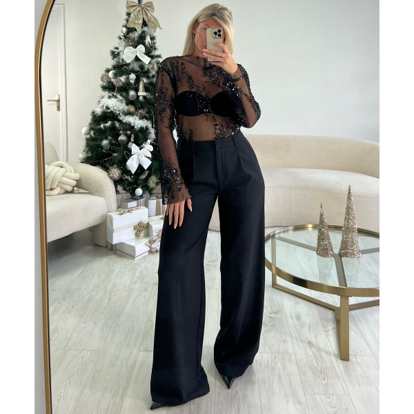 Black sequinned embossed tulle top - DRESS DESIREE