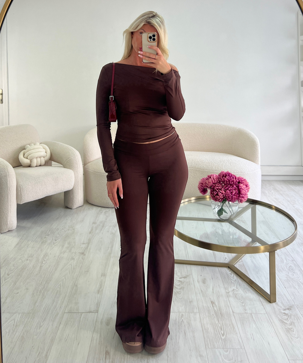 Casual choco flare pants set