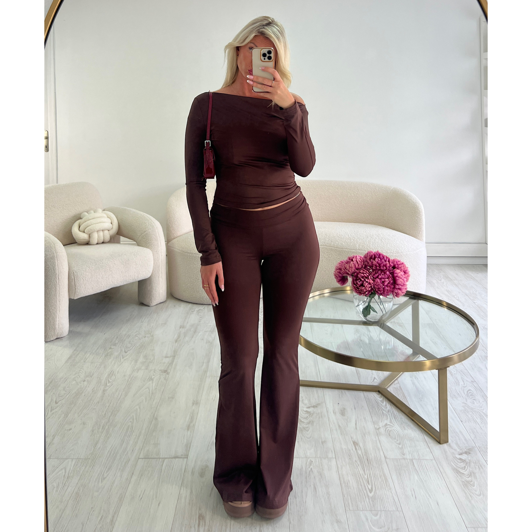 Casual choco flare pants set