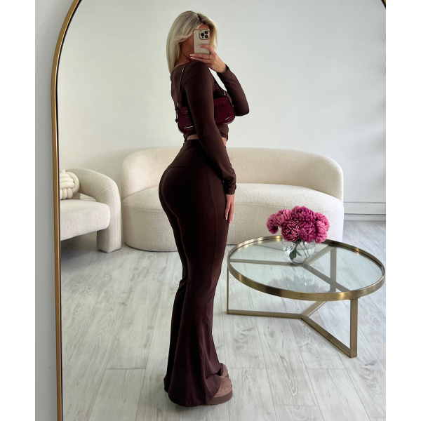 Casual choco flare pants set