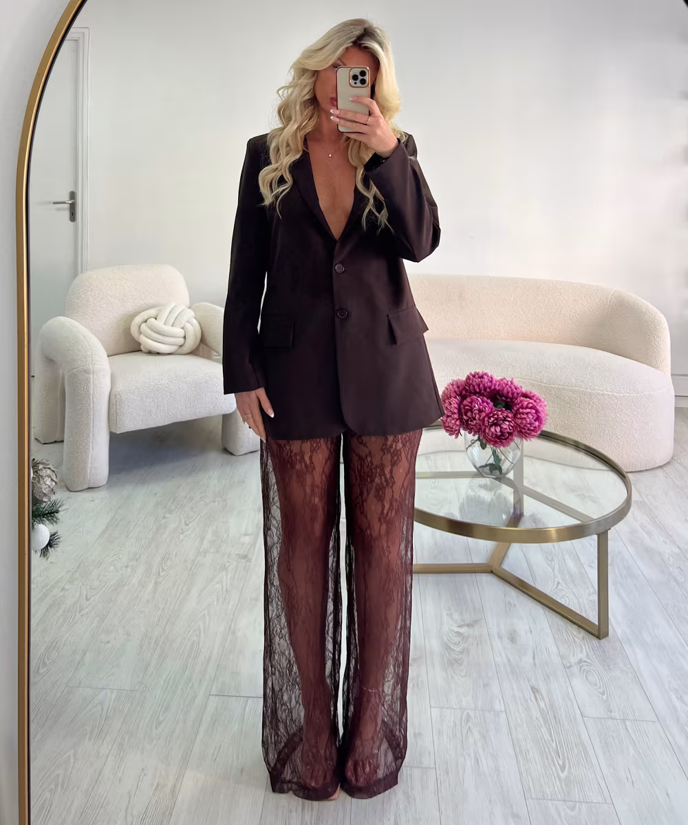 Pantalon dentelle tall choco