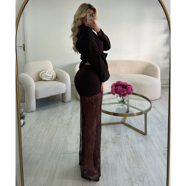 Pantalon dentelle extra long choco - DRESS DESIREE