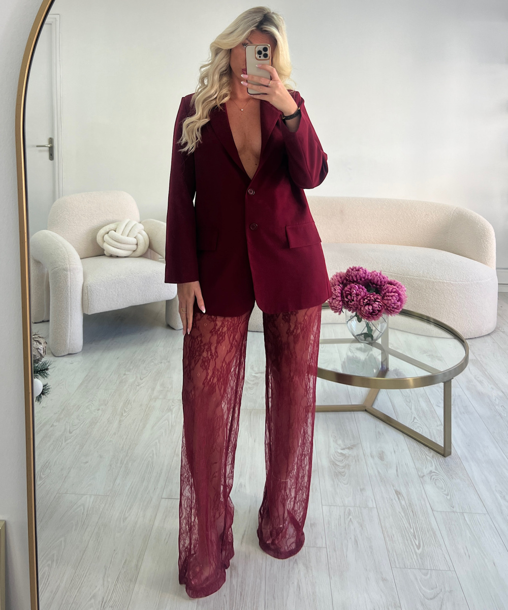 Extra-long burgundy lace trousers - DRESS DESIREE