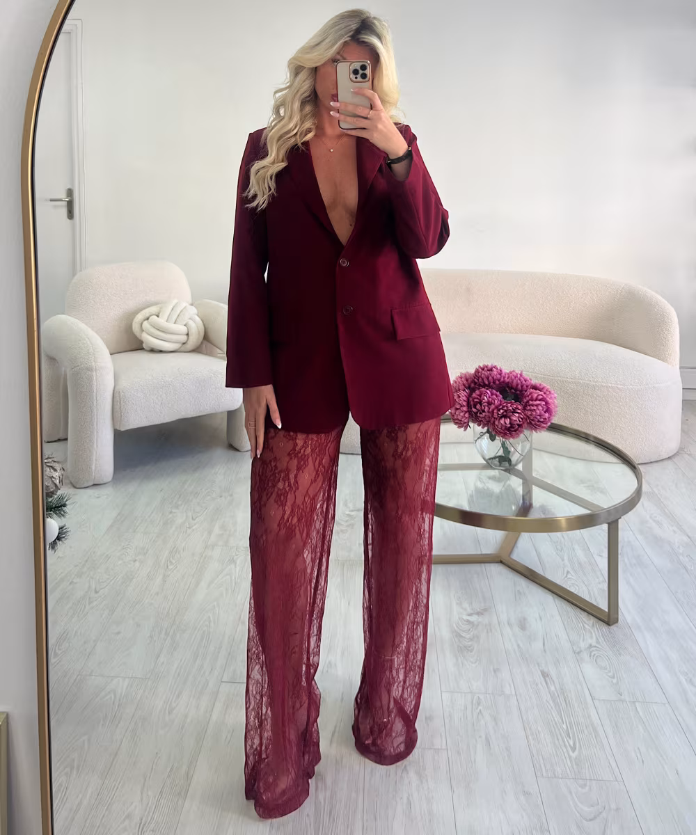 Pantalon dentelle extra long burgundy - DRESS DESIREE