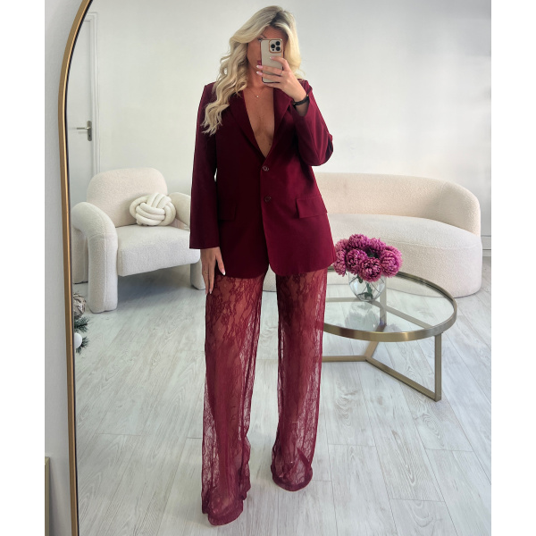 Pantalon dentelle extra long burgundy - DRESS DESIREE