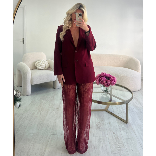 Pantalon dentelle extra long burgundy - DRESS DESIREE