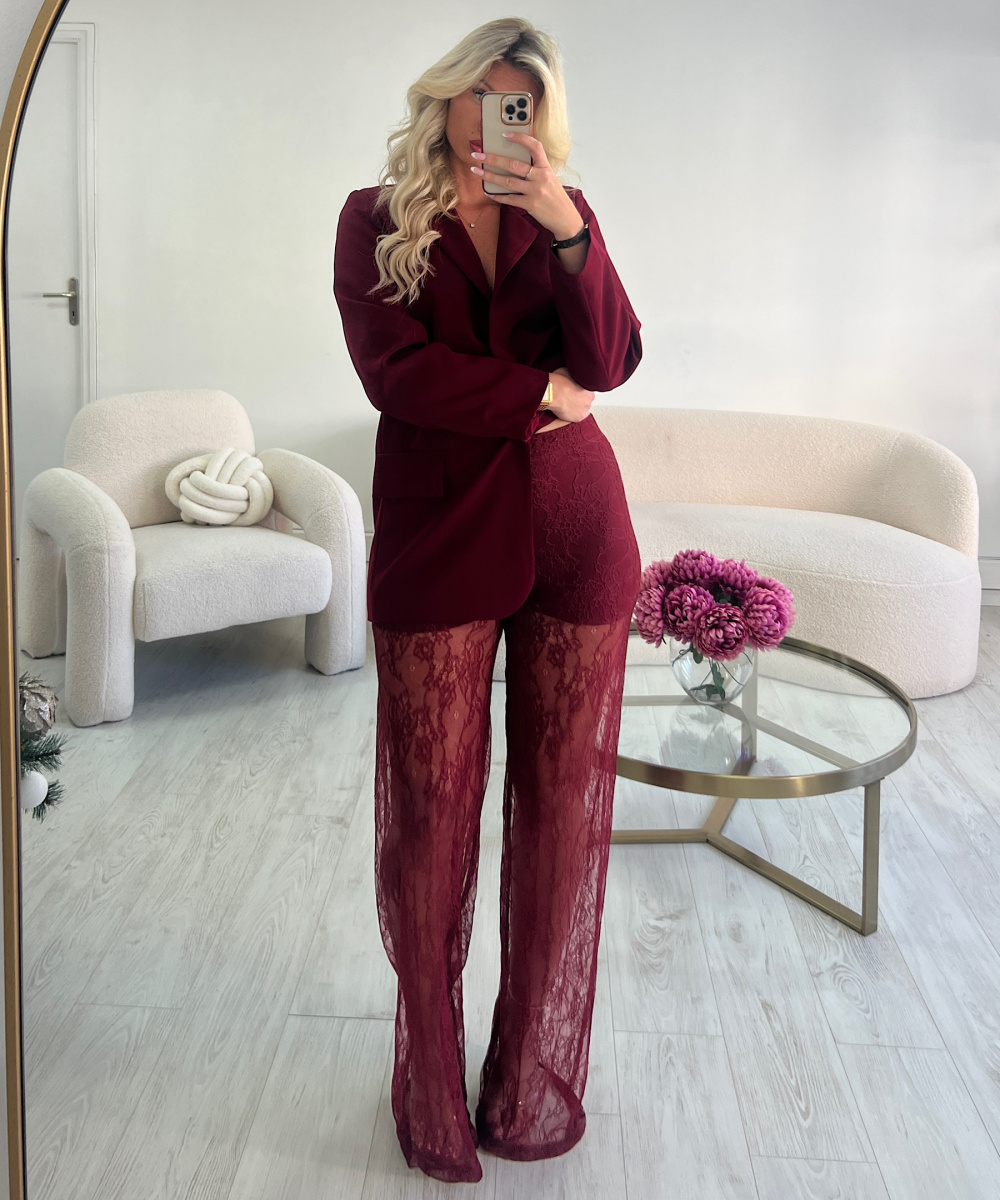 tall burgundy lace trousers