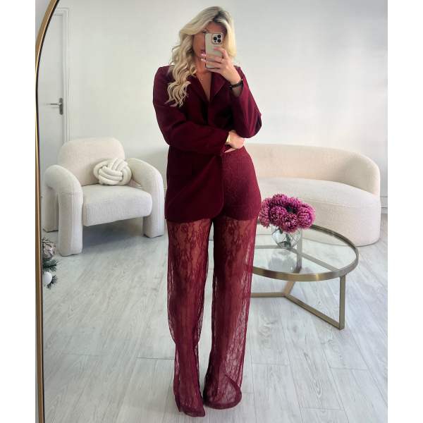 Pantalon dentelle extra long burgundy - DRESS DESIREE