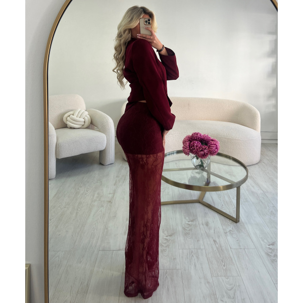 Pantalon dentelle extra long burgundy - DRESS DESIREE