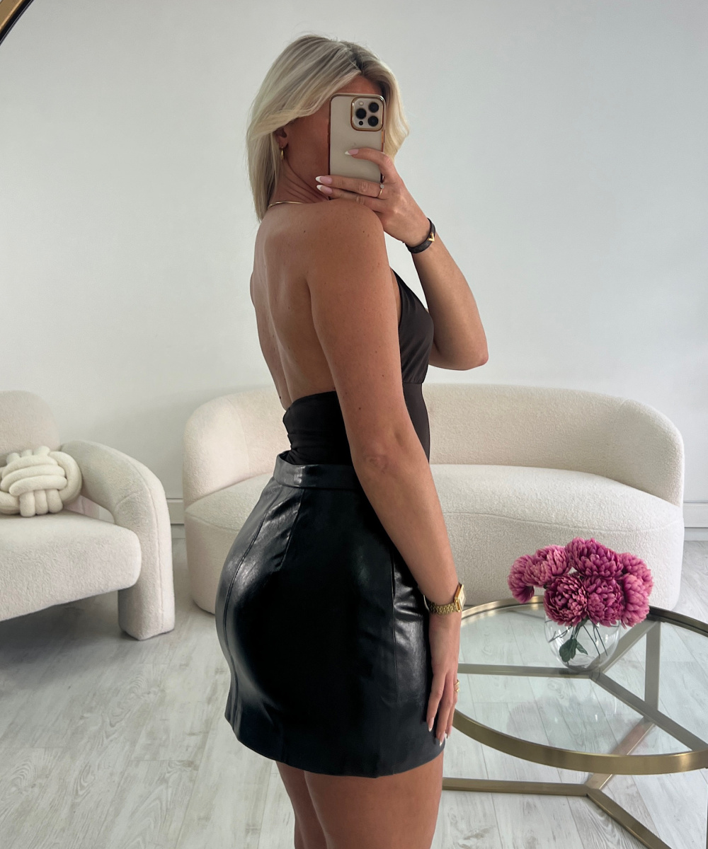 Black shiny faux leather skirt
