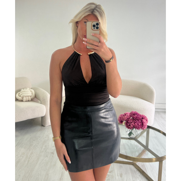 Black shiny faux leather skirt