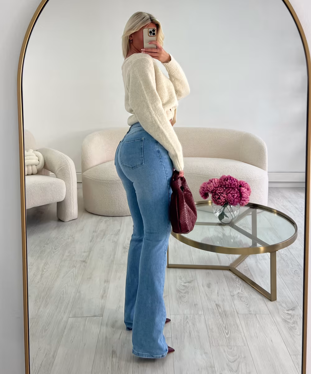 Jeans Tall bleu flare taille basse