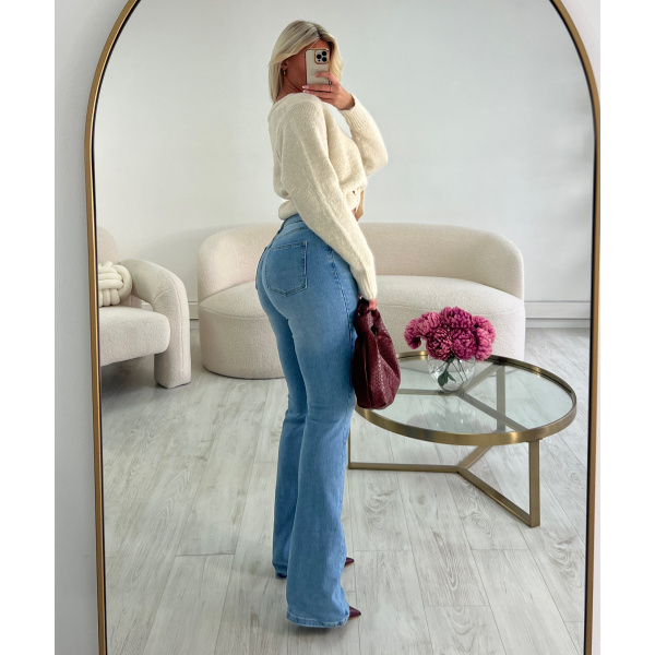 Jeans bleu flare extra long taille basse - DRESS DESIREE