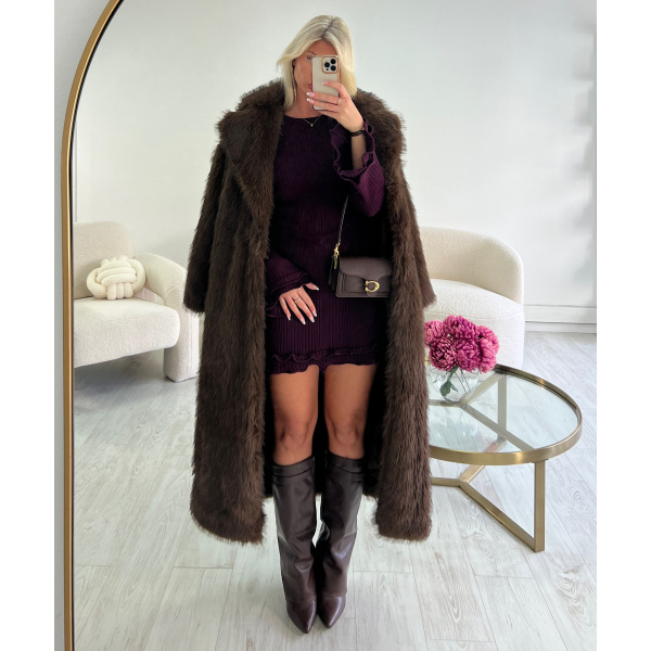 Fourrure longue chocolat cintré Premium - DRESS DESIREE
