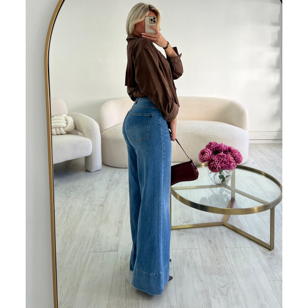 Extra long dark blue jeans with stitching - DRESS DESIREE
