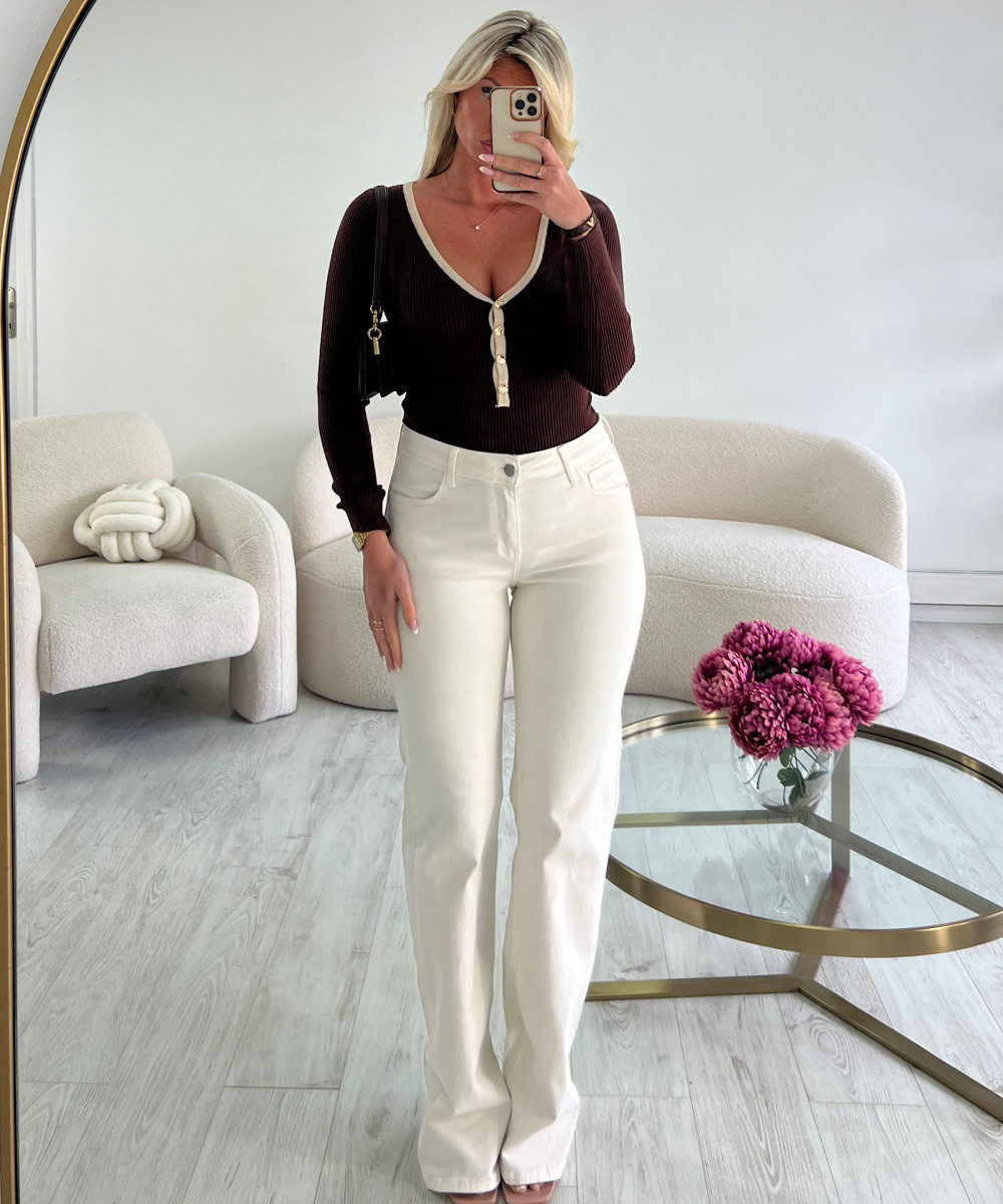 Extra long beige mid-rise jeans - DRESS DESIREE