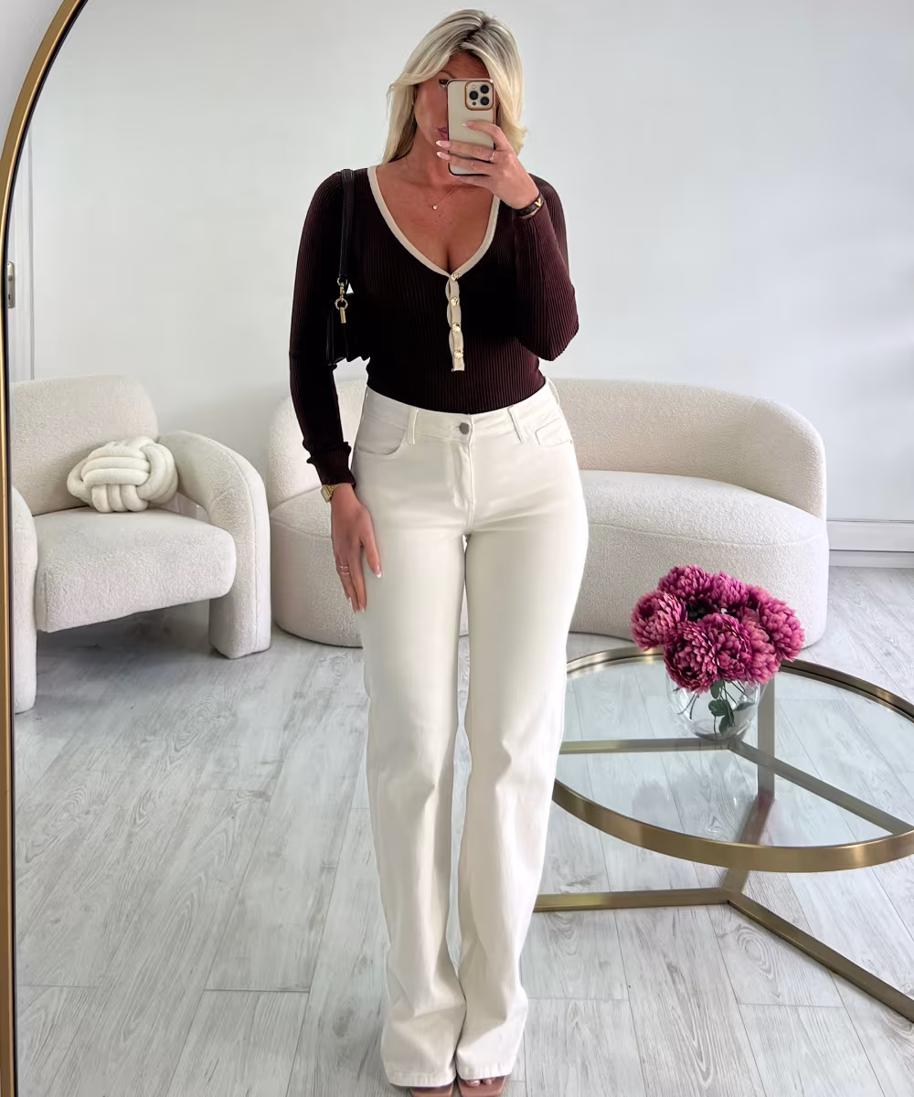 Jeans extra long beige mi-taille haute - DRESS DESIREE