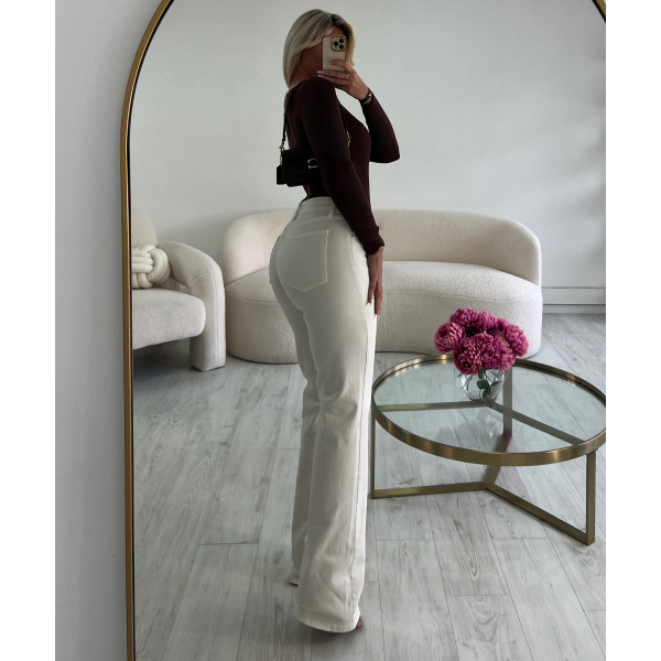 Jeans extra long beige mi-taille haute - DRESS DESIREE