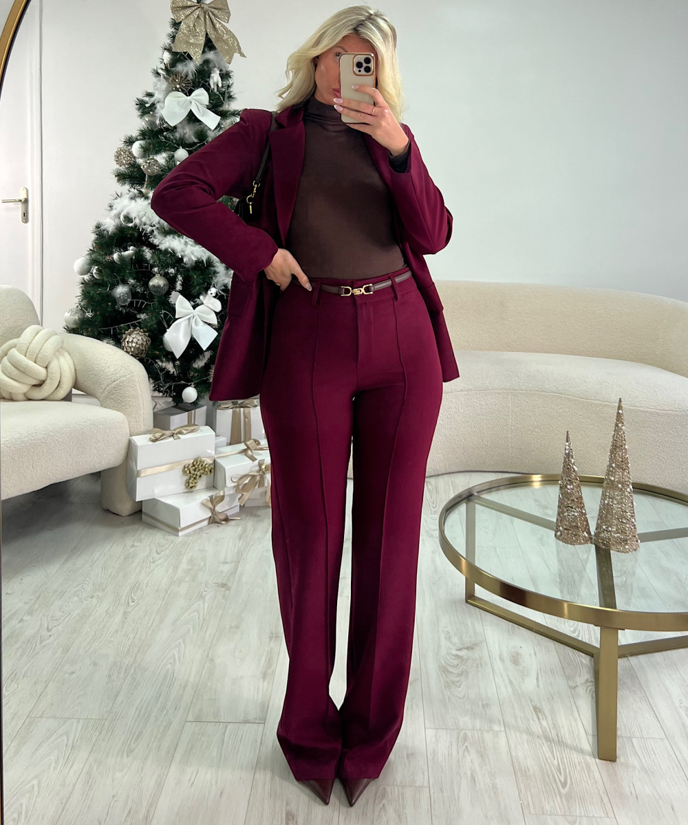 High-waisted heather burgandy  couture pants